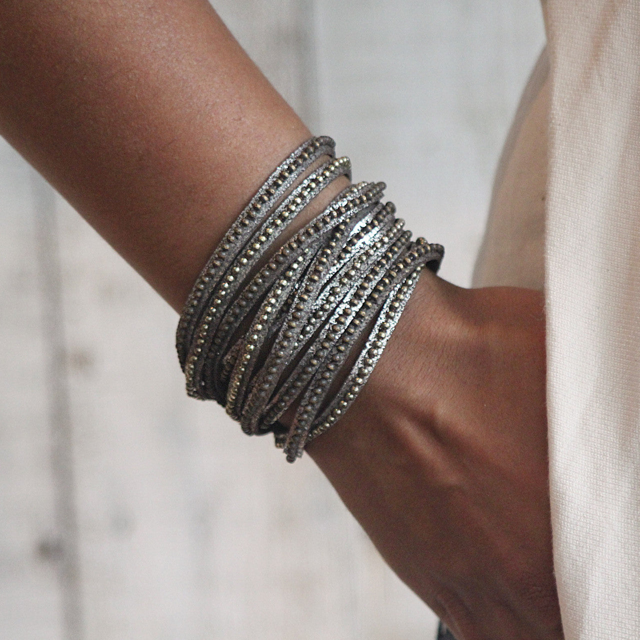 Beads Row Wrap Bracelet In Brown Shimmer
