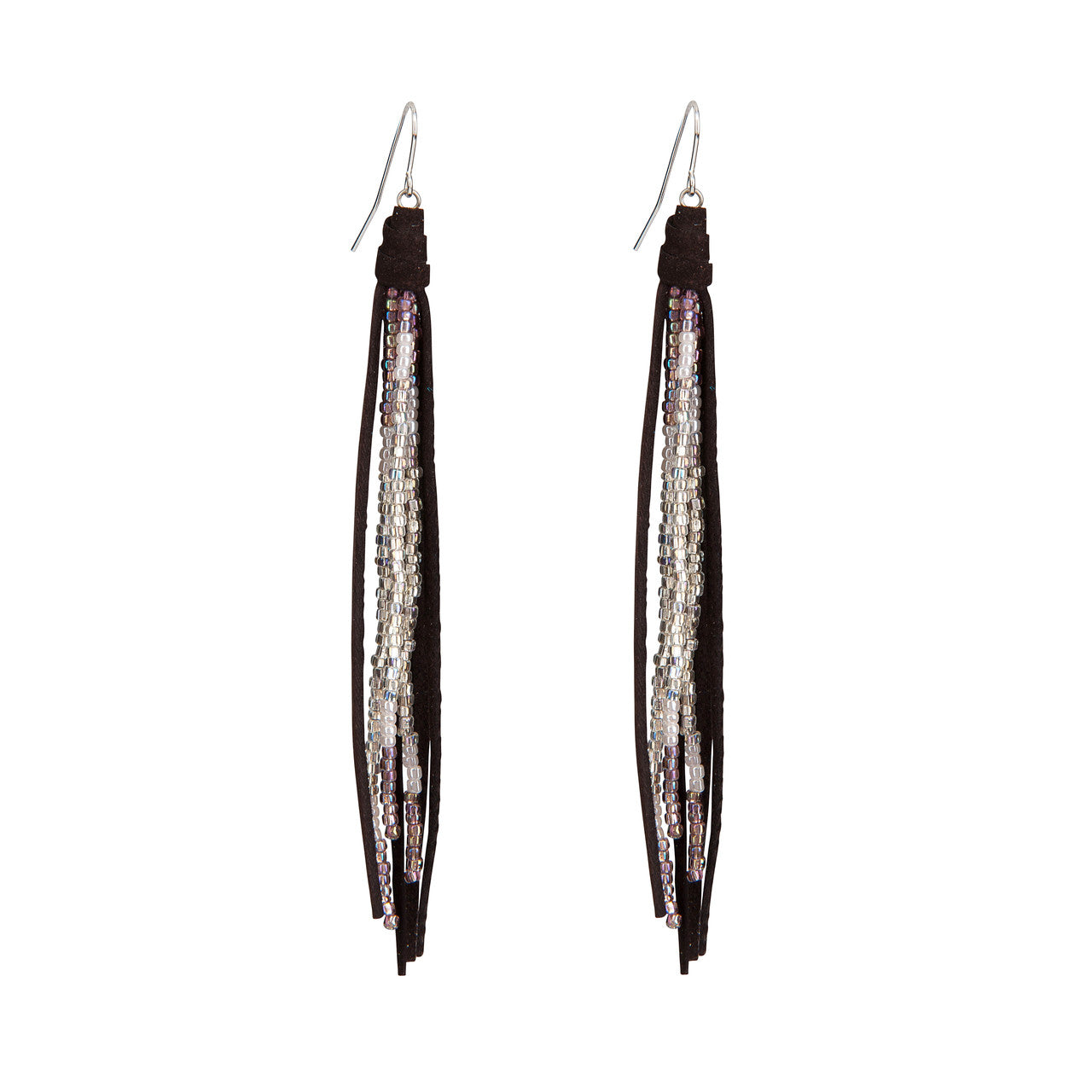Beaded Tassle Earrings In Bean and Mauve