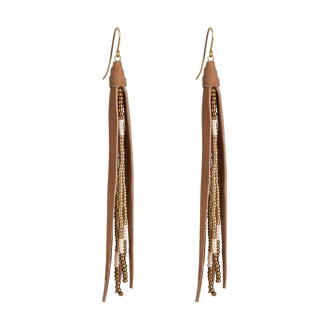 Beaded Tassle Earrings In Beige