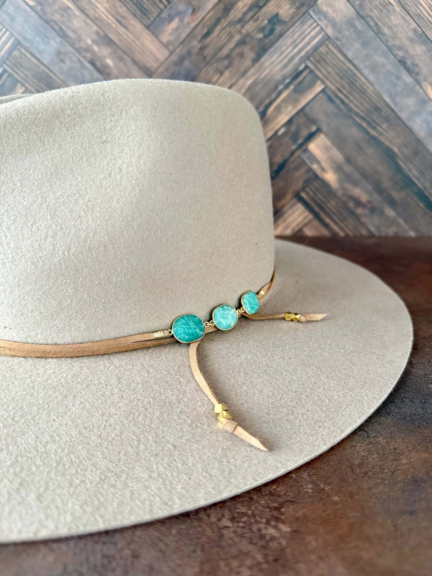 Lani Wrap in Amazonite and Gold - Beige Hat Band
