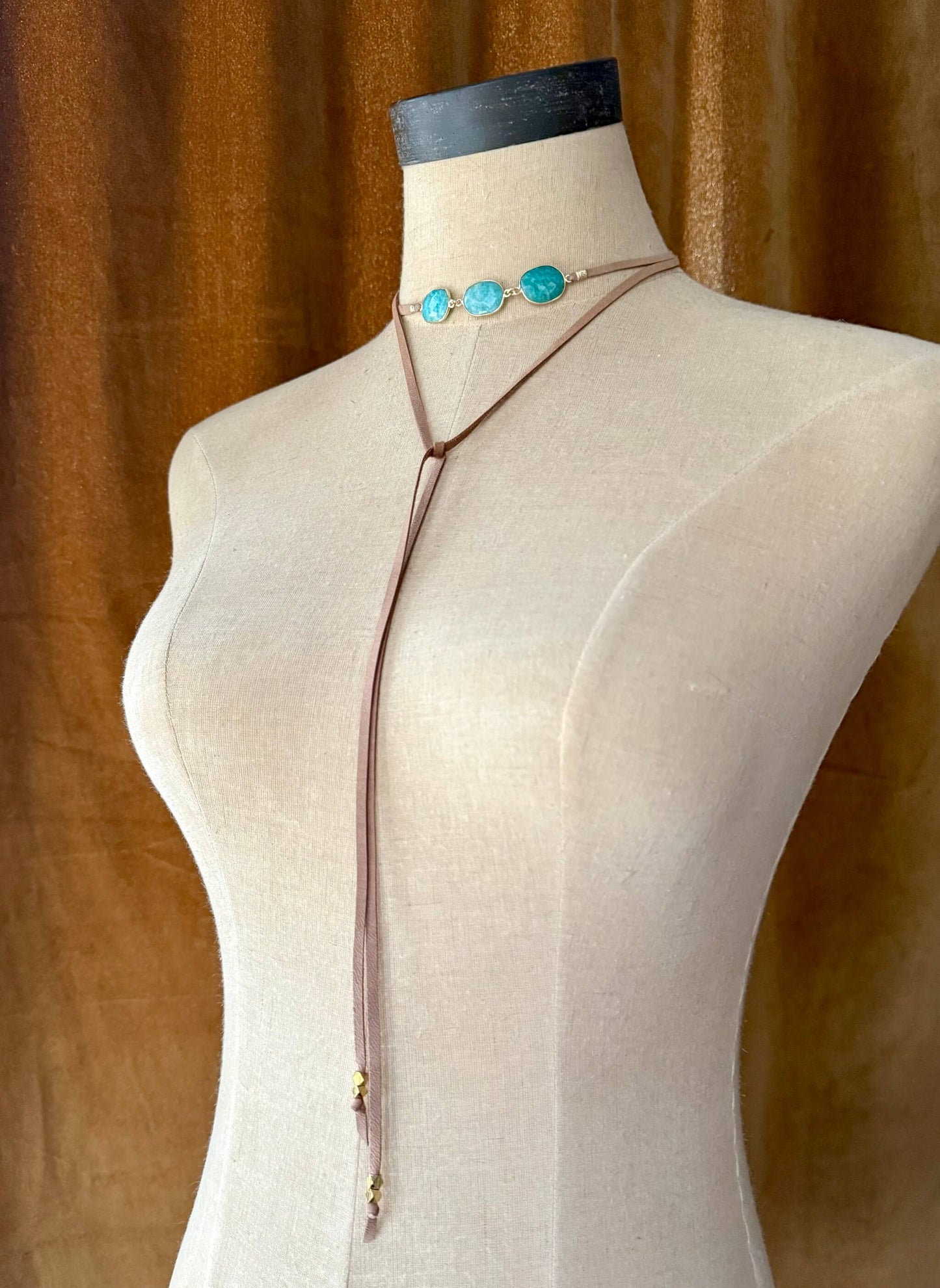 Lani Wrap in Amazonite and Gold - Beige Hat Band