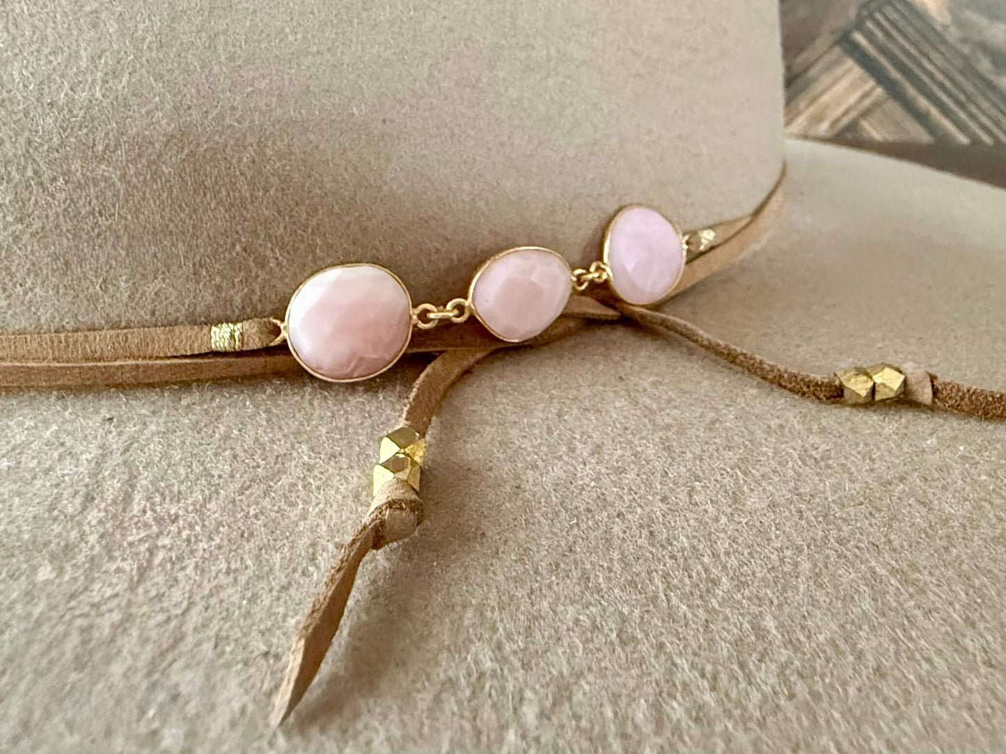 Lani Pink Opal Wrap - Beige Hat Band