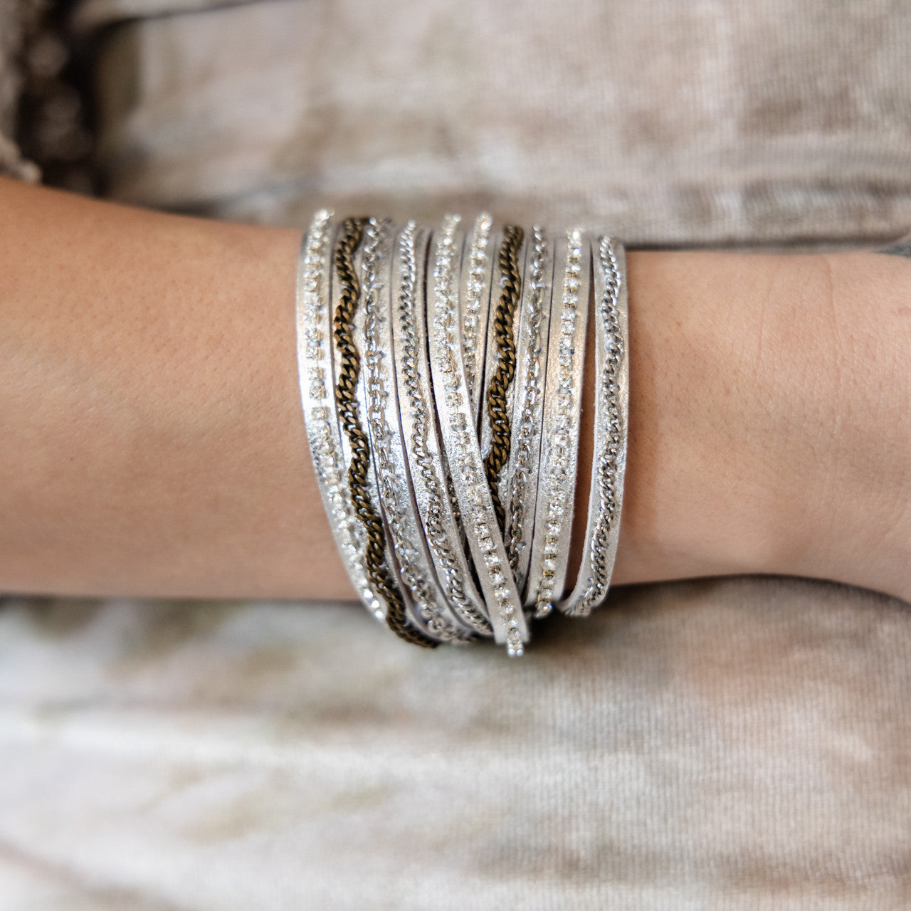 Mixed Media Wrap Bracelet in Dust