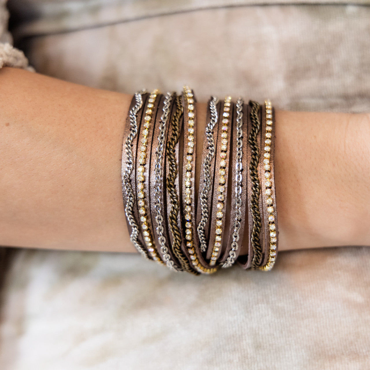 Mixed Media Wrap Bracelet in Gunmetal