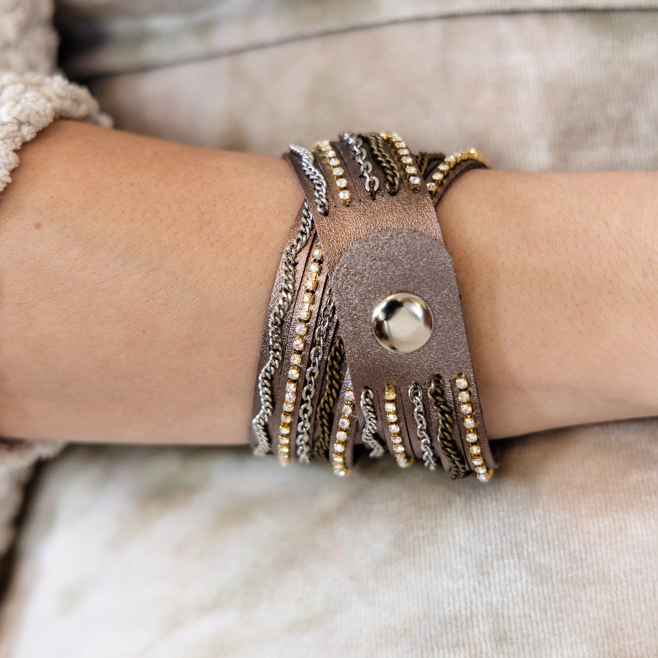 Mixed Media Wrap Bracelet in Gunmetal