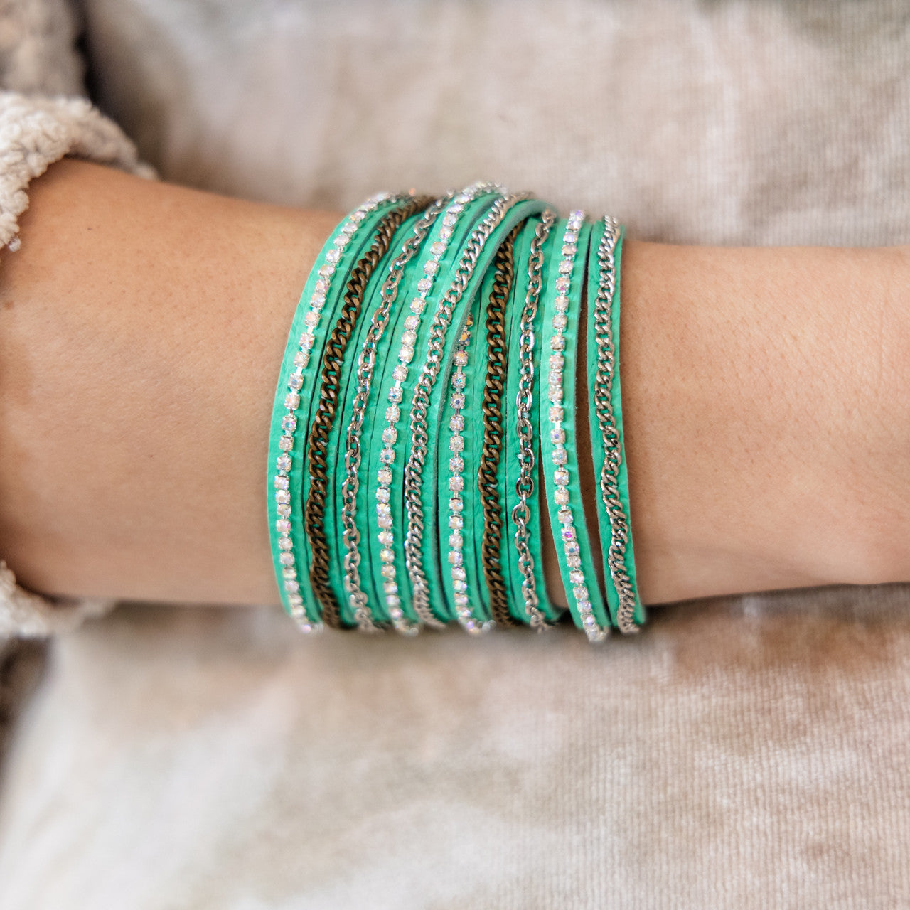 Mixed Media Wrap Bracelet in Turquoise
