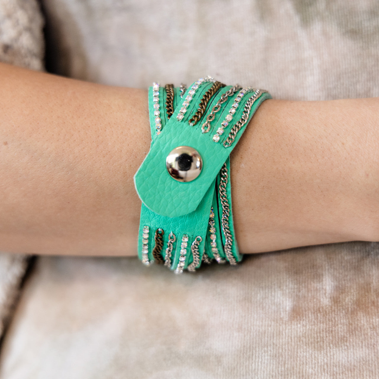 Mixed Media Wrap Bracelet in Turquoise