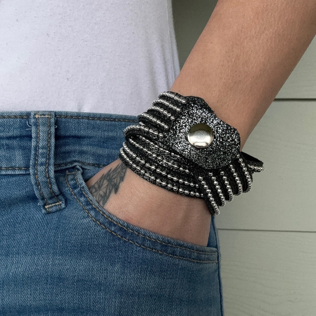 Beads Row Wrap Bracelet in Charcoal Shimmer