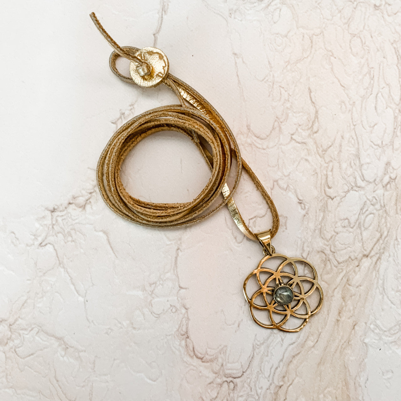 Sample Sale Seed of Life Gemstone Necklace in Gold