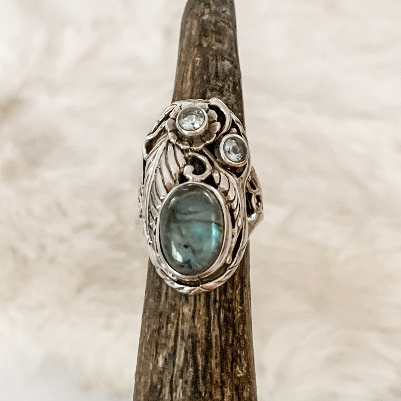 Enchanted Labradorite Ring with Amethyst or Aquamarine