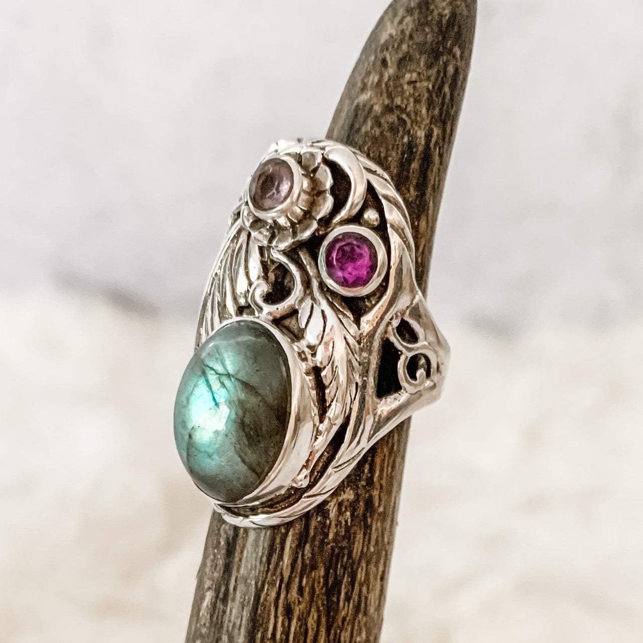 Enchanted Labradorite Ring with Amethyst or Aquamarine