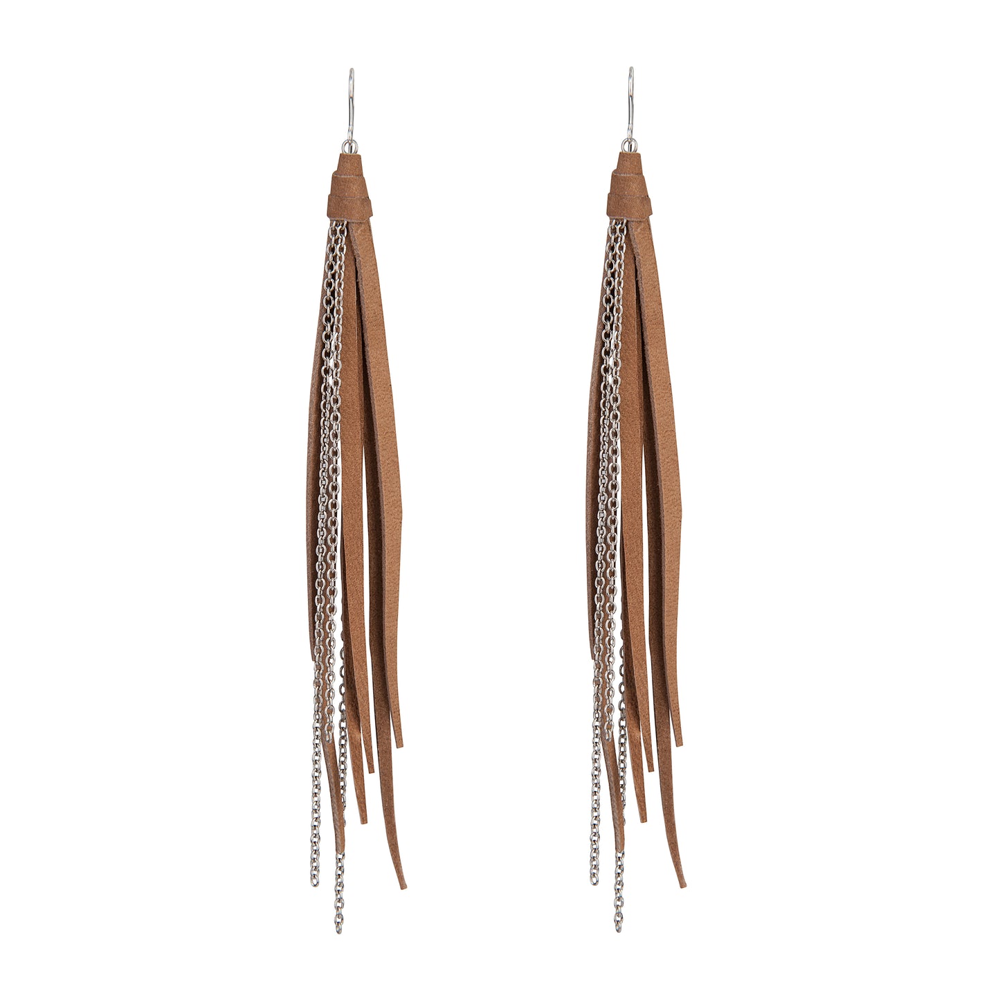 Tassel & Chain Earrings In Beige and Silver