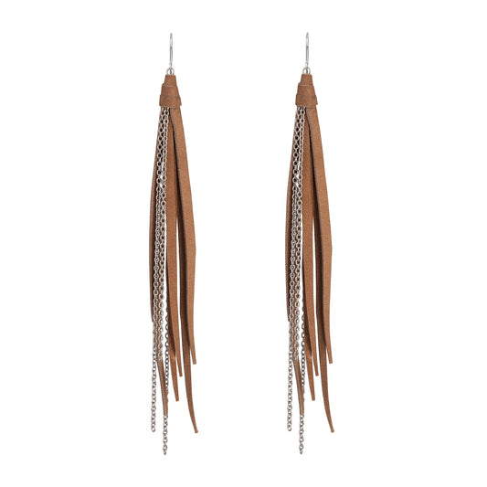 Tassel & Chain Earrings In Beige and Silver