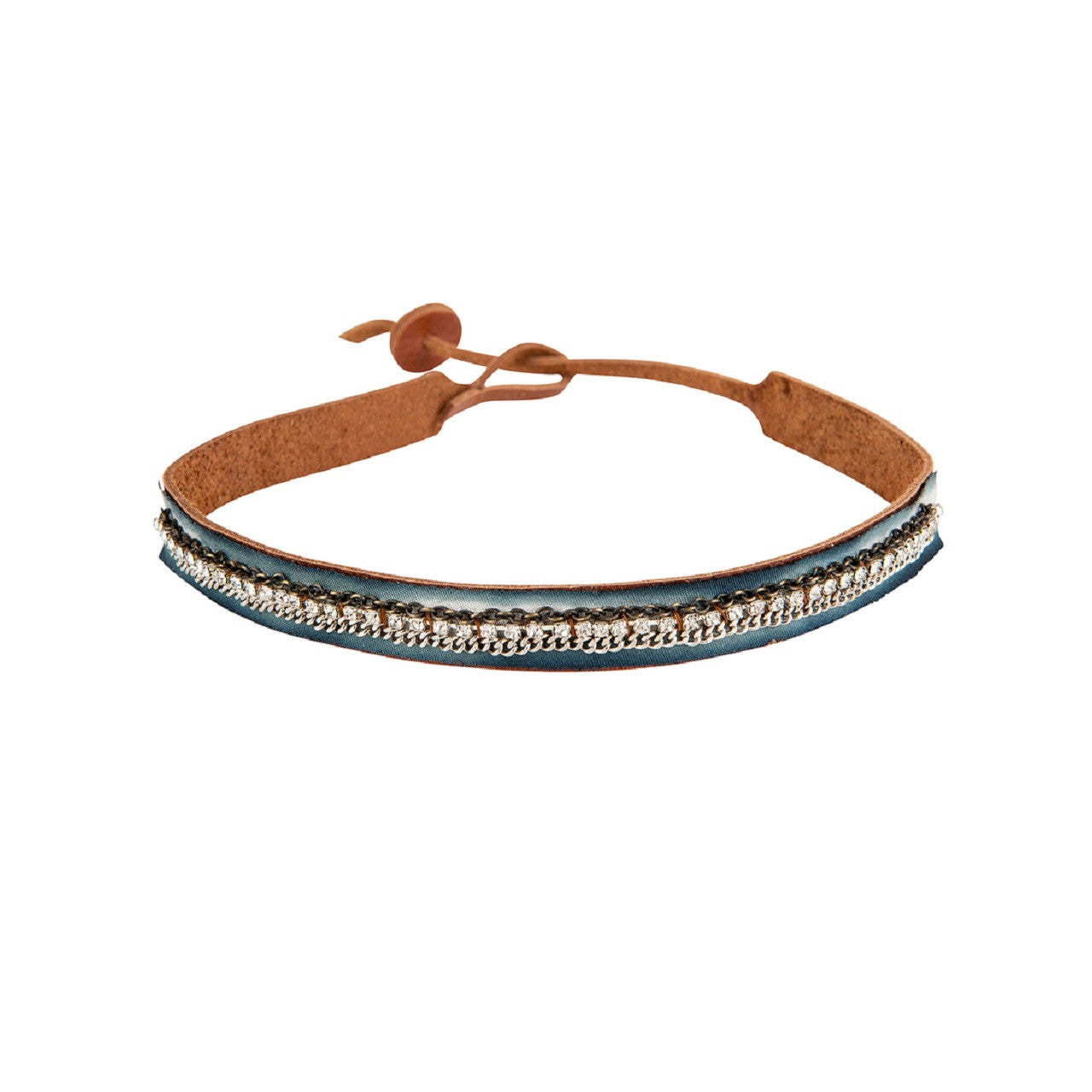 Ribbon Leather Choker in Blue and Tan