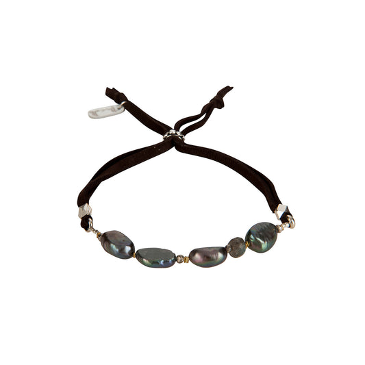 Pearl & Gemstone Adjustable Slide Bracelet in Peacock