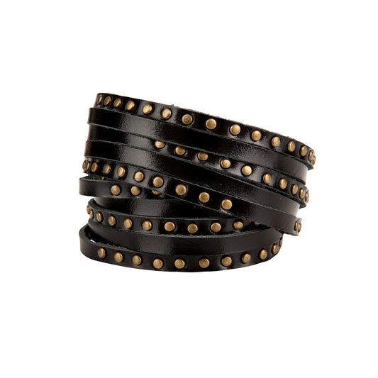 Emmett Leather Wrap Bracelet in Black