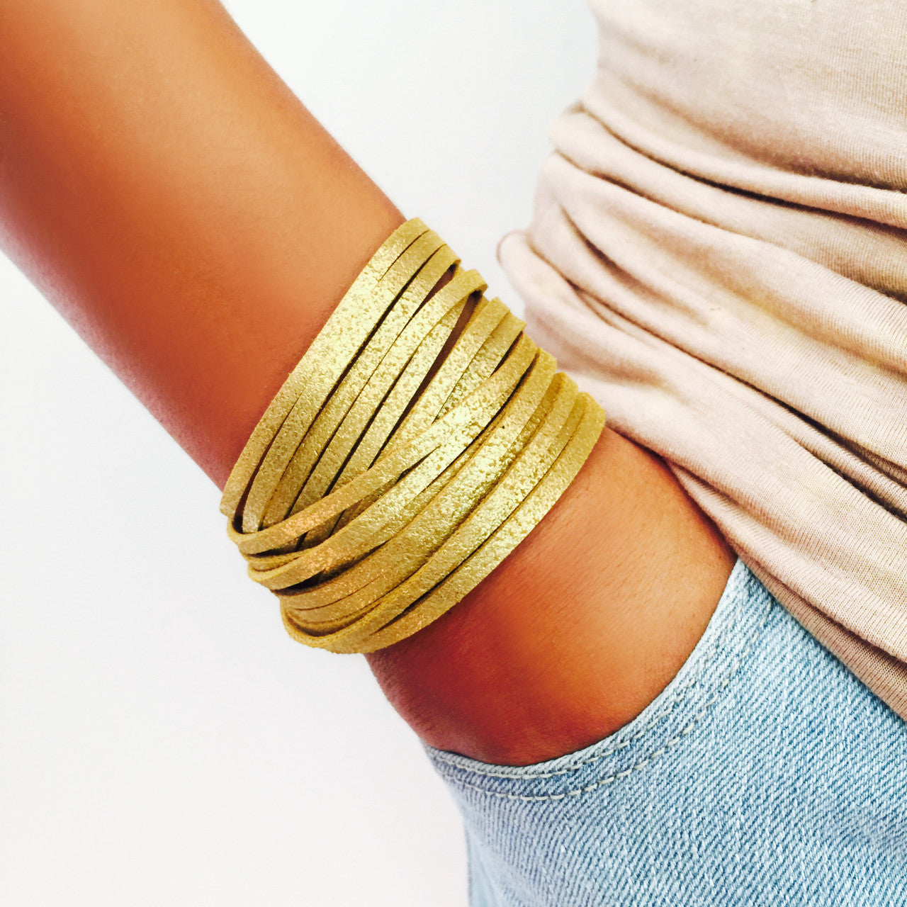 Sliced Wrap Bracelet In Tan Shimmer