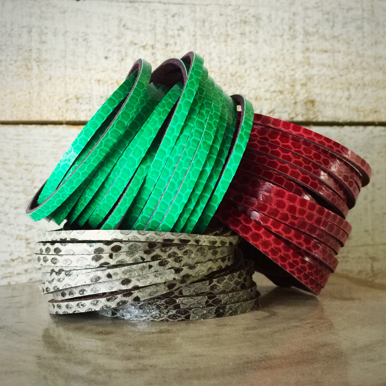 Sliced Wrap Bracelet In Natural Snake Print