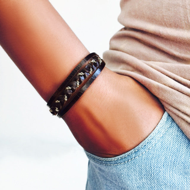 Sample Sale Braided Chain Adjustable Slide Bracelet in Chocolate