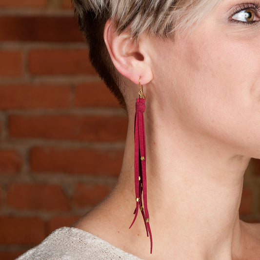 Tara Tassel Earrings in Vino and Brass