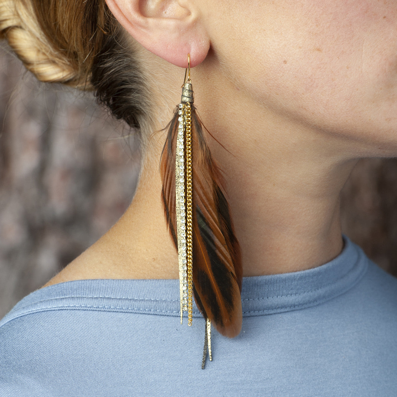 Feather Earrings in Coffee Shimmer