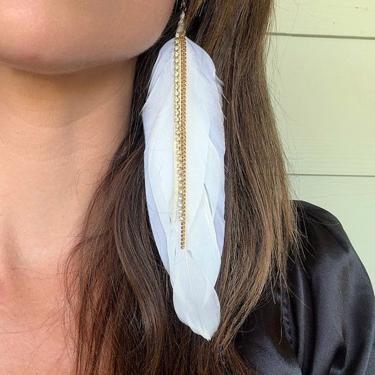 Feather Earrings in White Gold