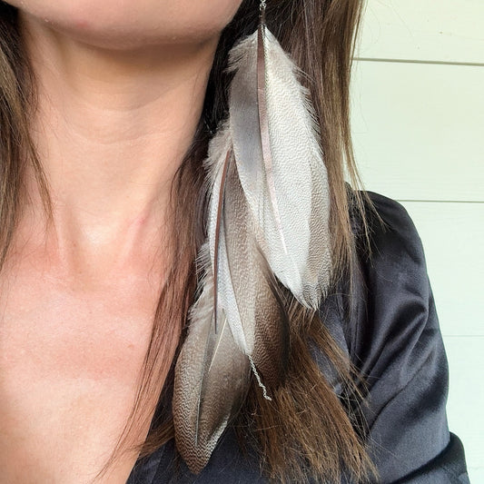 Long Feather Earrings in Gunmetal