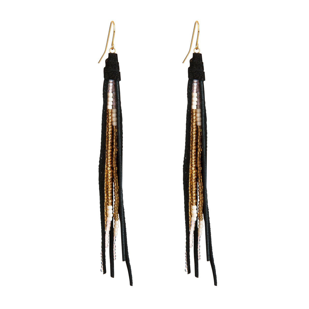 Beaded Tassle Earrings In Bat and Gold