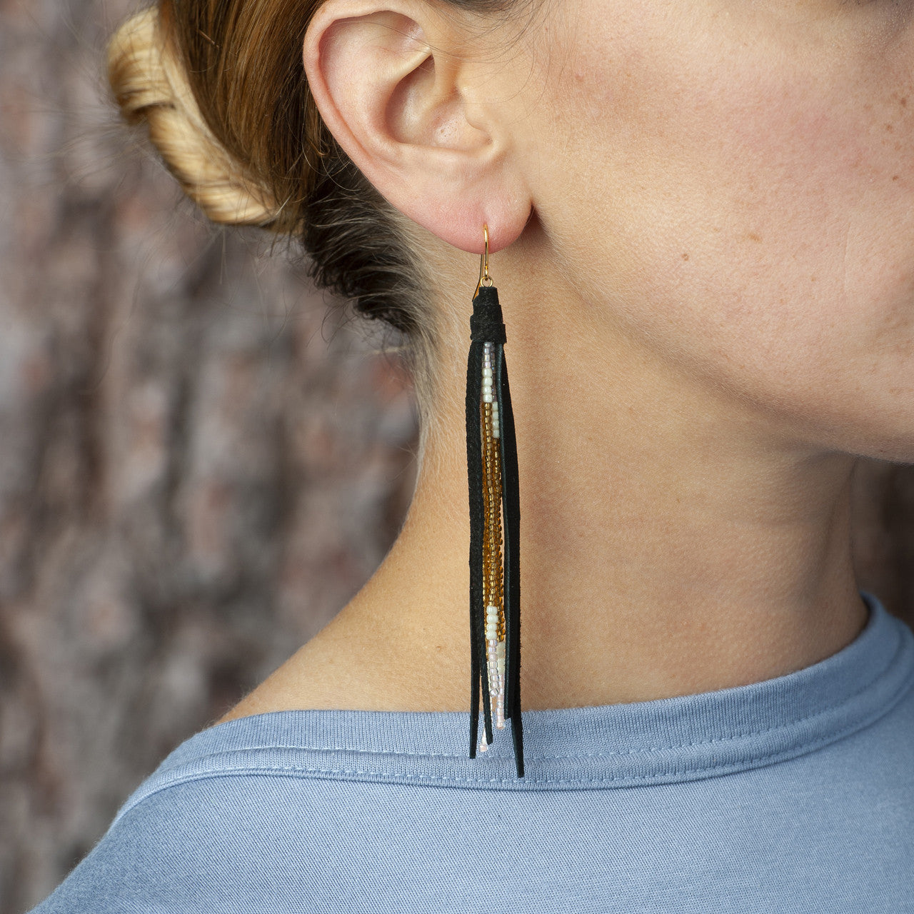 Beaded Tassel Earrings In Bat and Gold