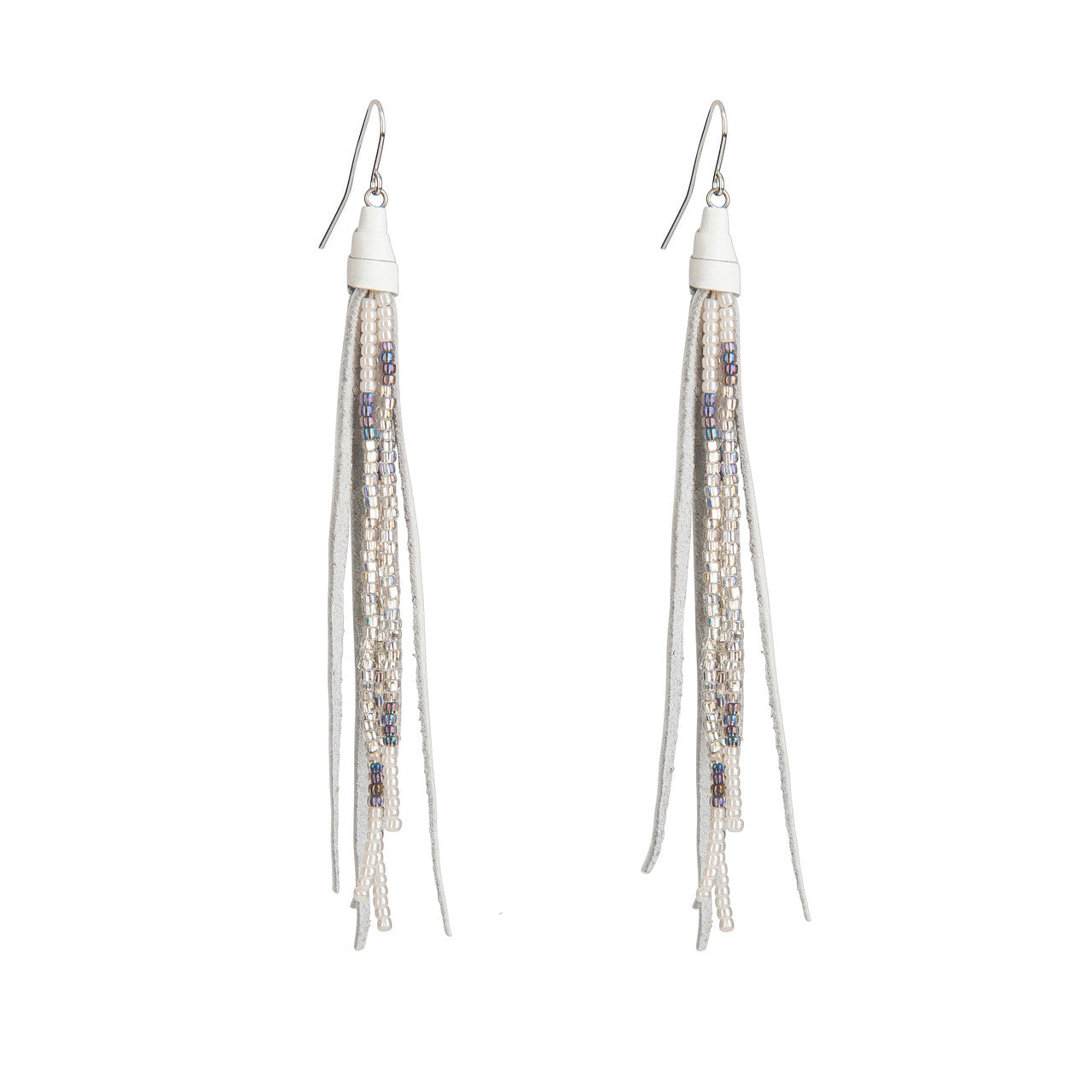 Beaded Tassle Earrings In White