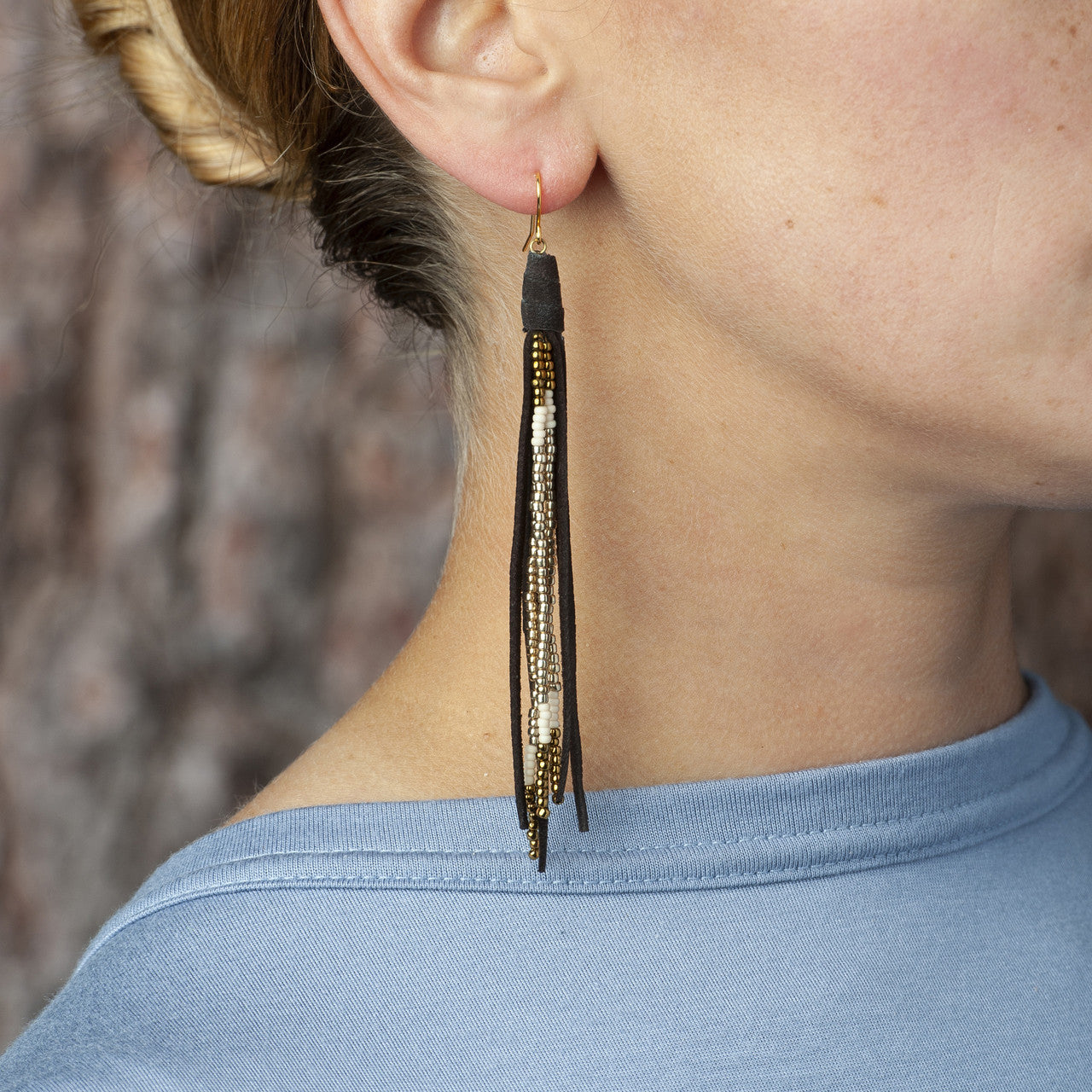 Beaded Tassel Earrings In Bean and Gold