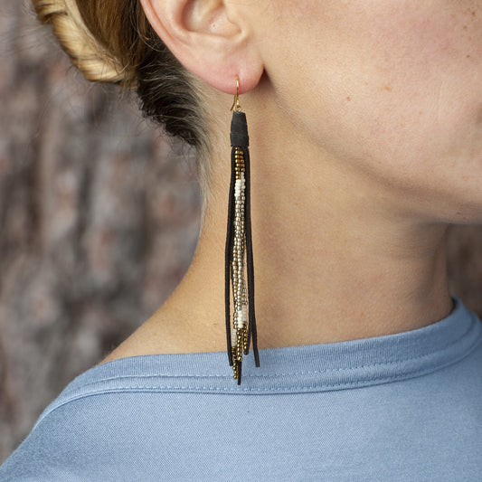 Beaded Tassel Earrings In Bean and Gold