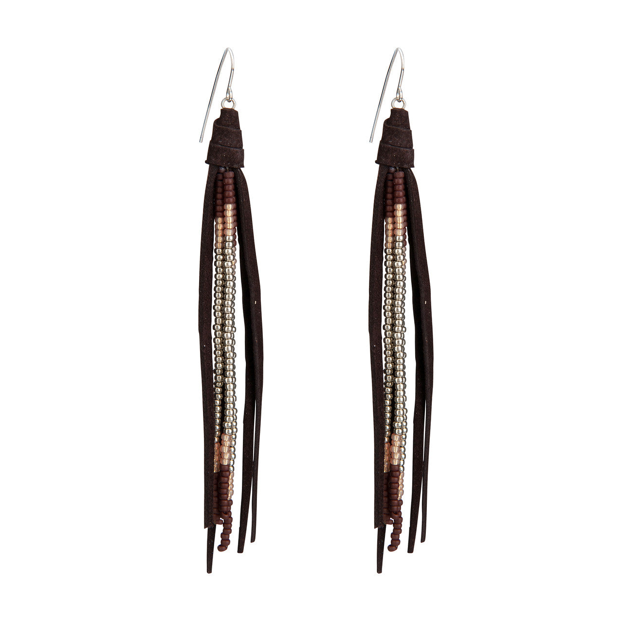 Beaded Tassle Earrings In Bean and Silver