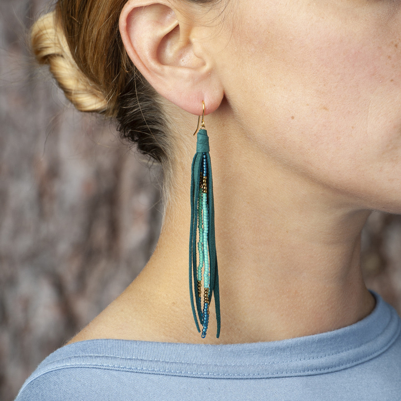 Beaded Tassel Earrings In Emerald