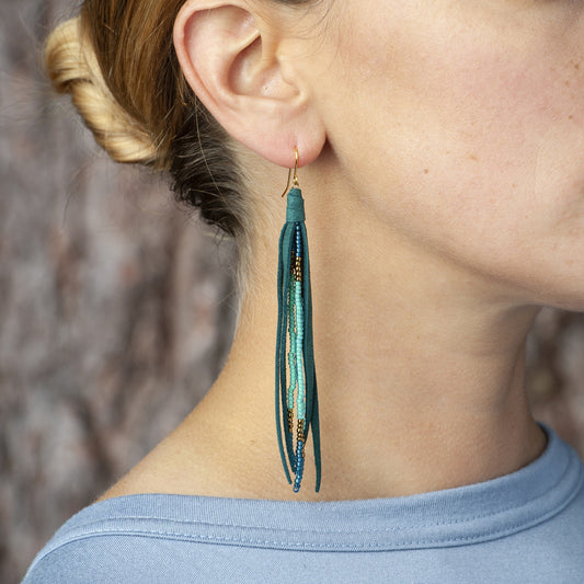 Beaded Tassel Earrings In Emerald
