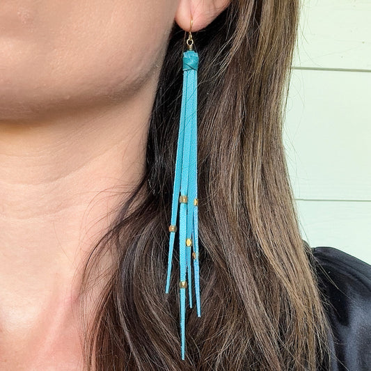 Tara Tassel Earrings in Lake and Gold