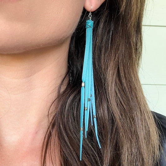 Tara Tassel Earrings in Lake and Silver