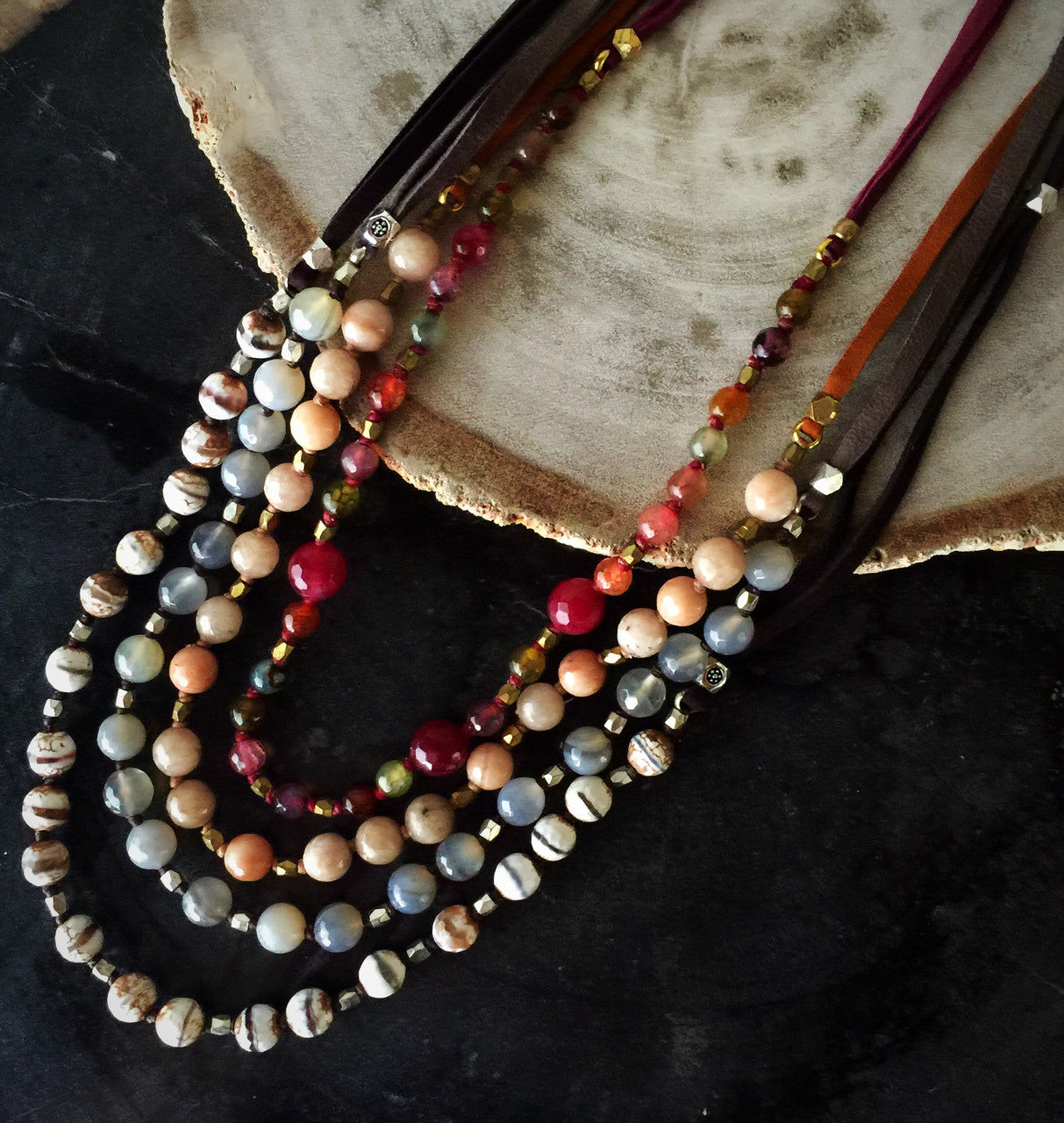 Sample Sale Dahlia Beaded Necklace with Grey Agate