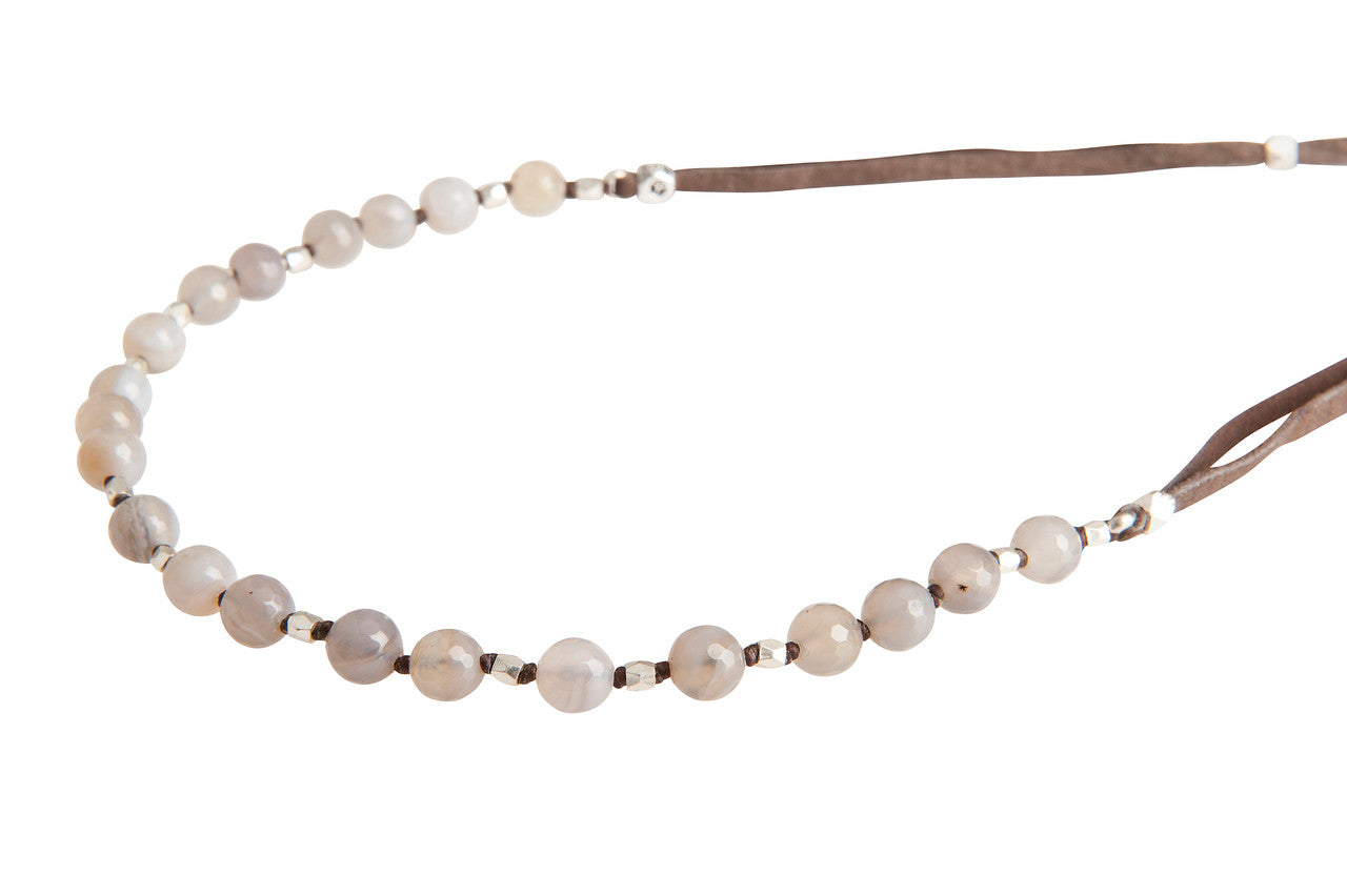 Sample Sale Dahlia Beaded Necklace with Grey Agate