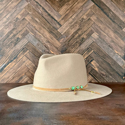 Lani Crysoprase and Gold Wrap - Beige Hat Band