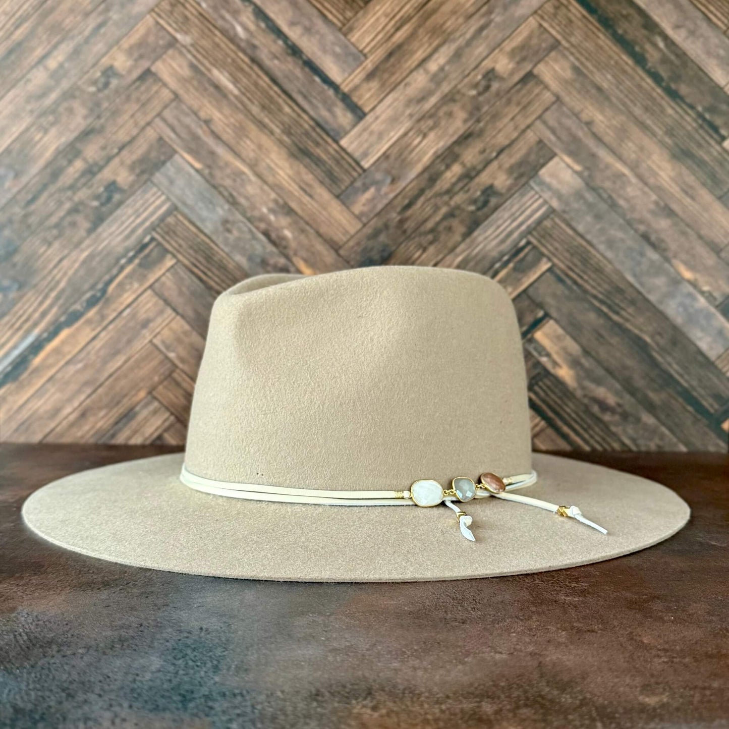 Lani Moonstone and Gold Wrap - Cream Hat Band