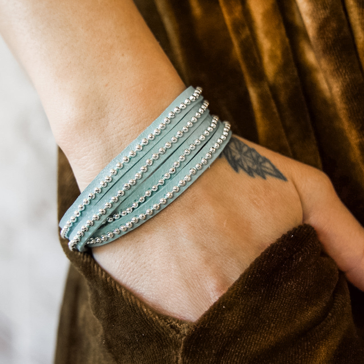 Beads Row Slender Wrap Bracelet in Sky