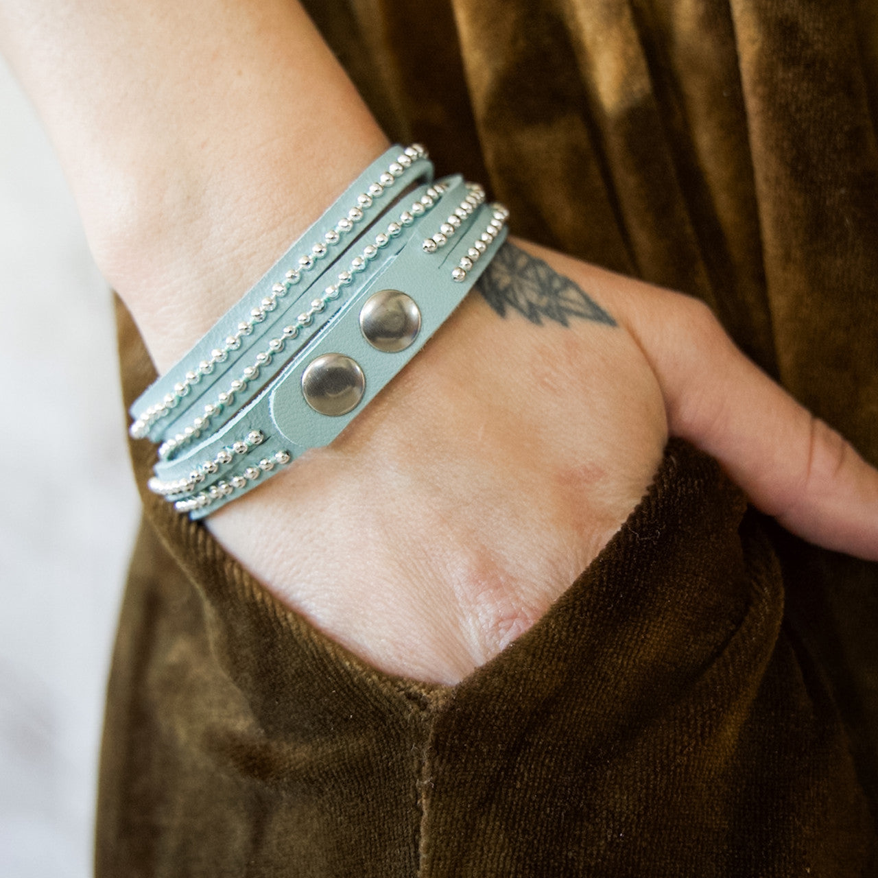 Beads Row Slender Wrap Bracelet in Sky