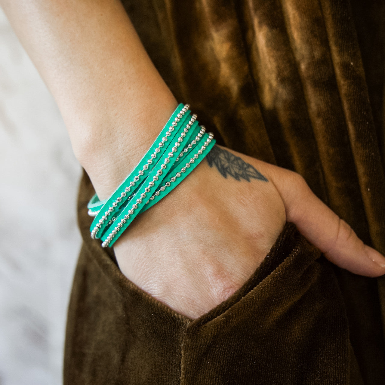 Beads Row Slender Wrap Bracelet in Turquoise