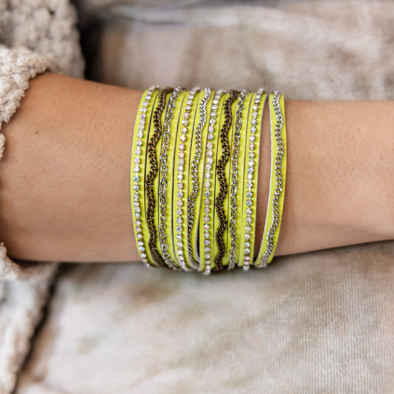 Mixed Media Wrap Bracelet in Lemon