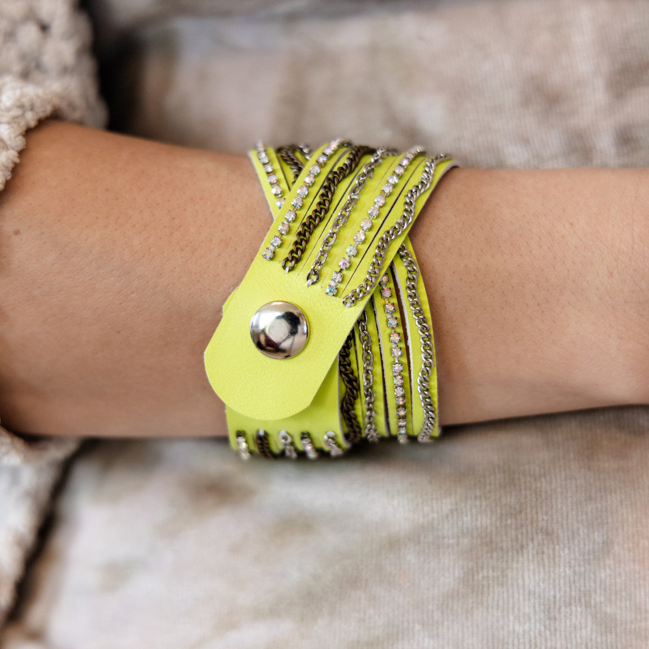 Mixed Media Wrap Bracelet in Lemon