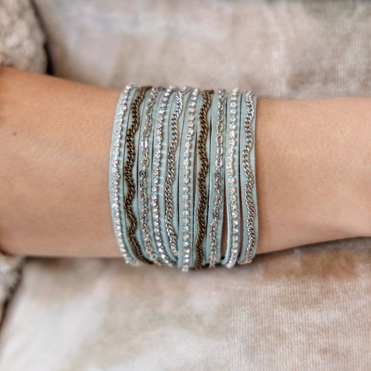 Mixed Media Wrap Bracelet in Sky