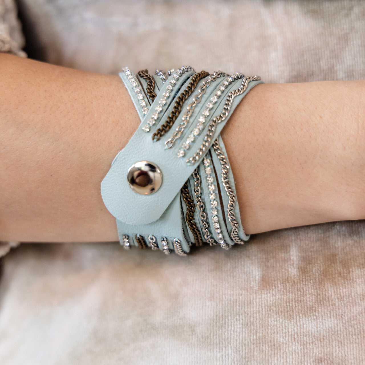 Mixed Media Wrap Bracelet in Sky