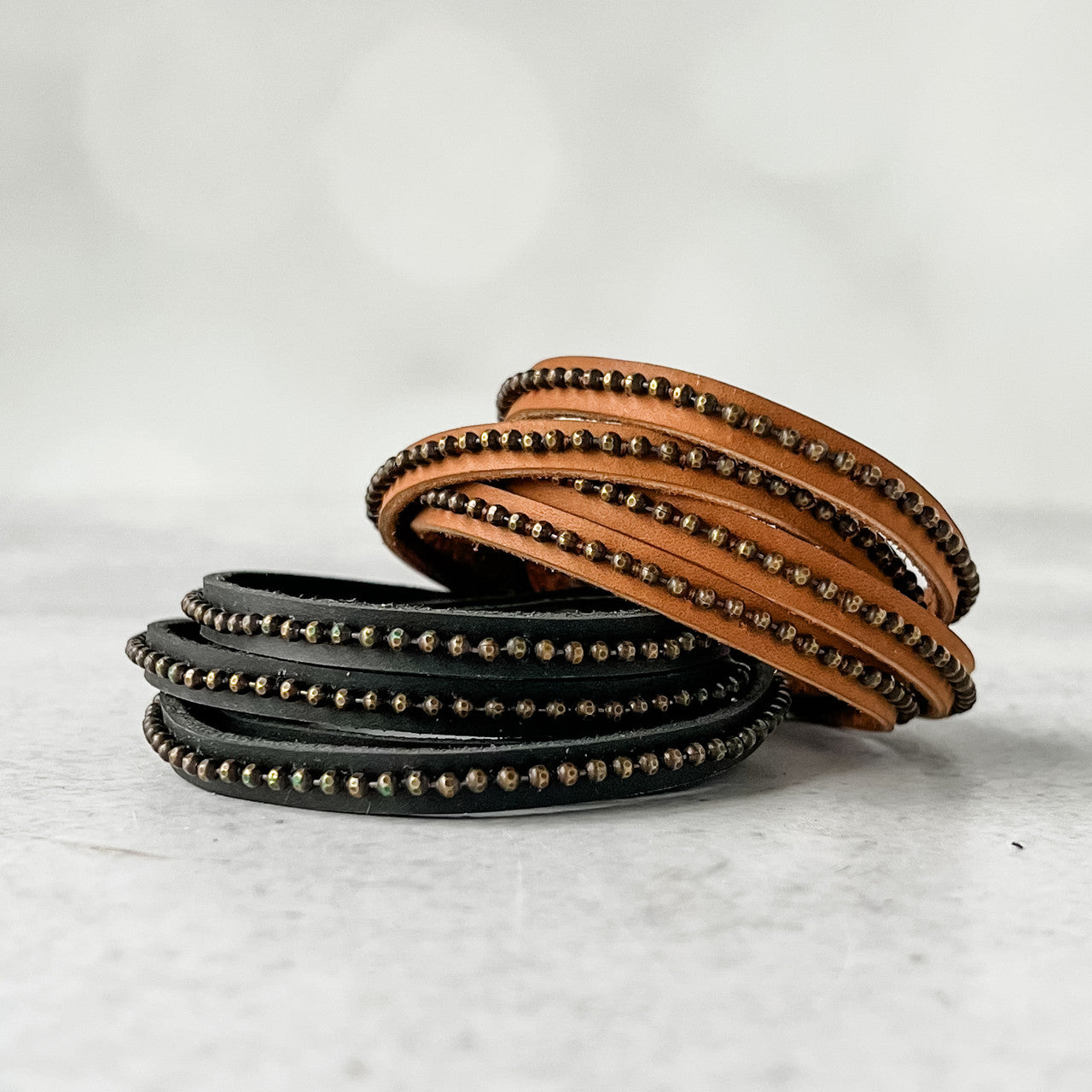 Beads Row Slender Wrap Bracelet in Kohl