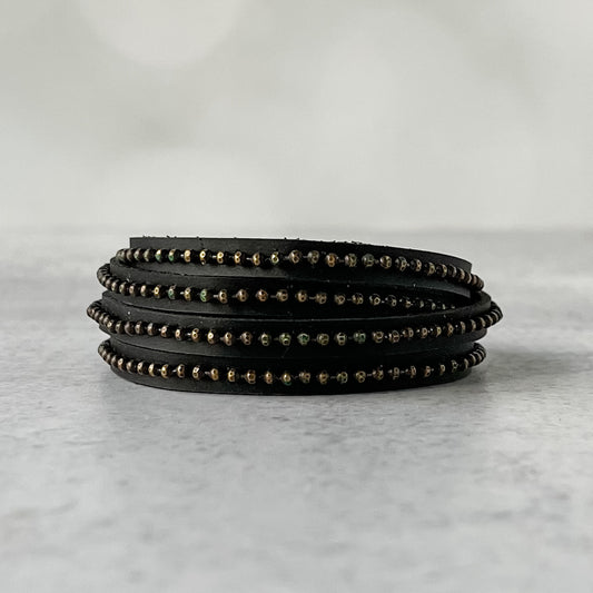 Beads Row Slender Wrap Bracelet in Kohl